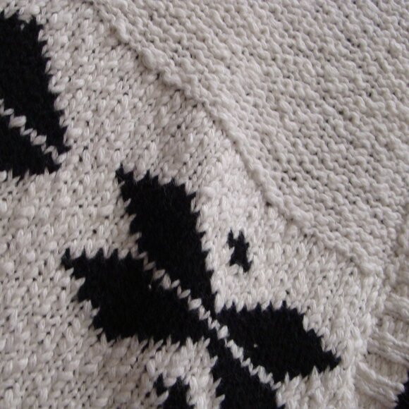 RACHEL ZOE White & Black Short Sleeve Open Front BOHO CARDIGAN Sweater Sz 2X - Picture 4 of 8